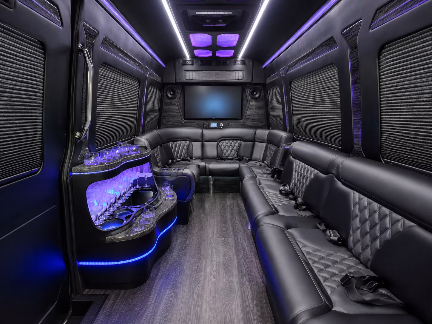 pomona 28 passenger party bus interior